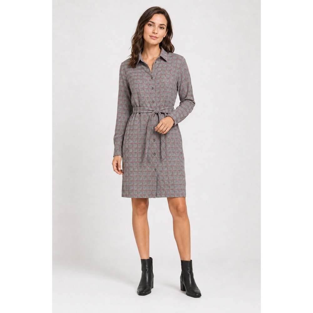 Columbia Holly Hideaway Flannel Shirt Dress Small Gray Red Plaid Belted NWT